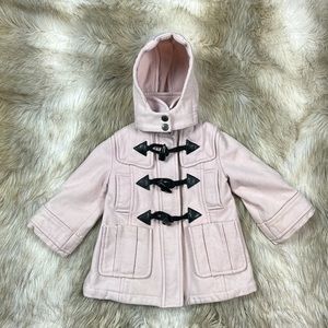 Burberry Girls Light Pink Wool Toggle Coat 2Y Detachable Hood Nova Check Lined
